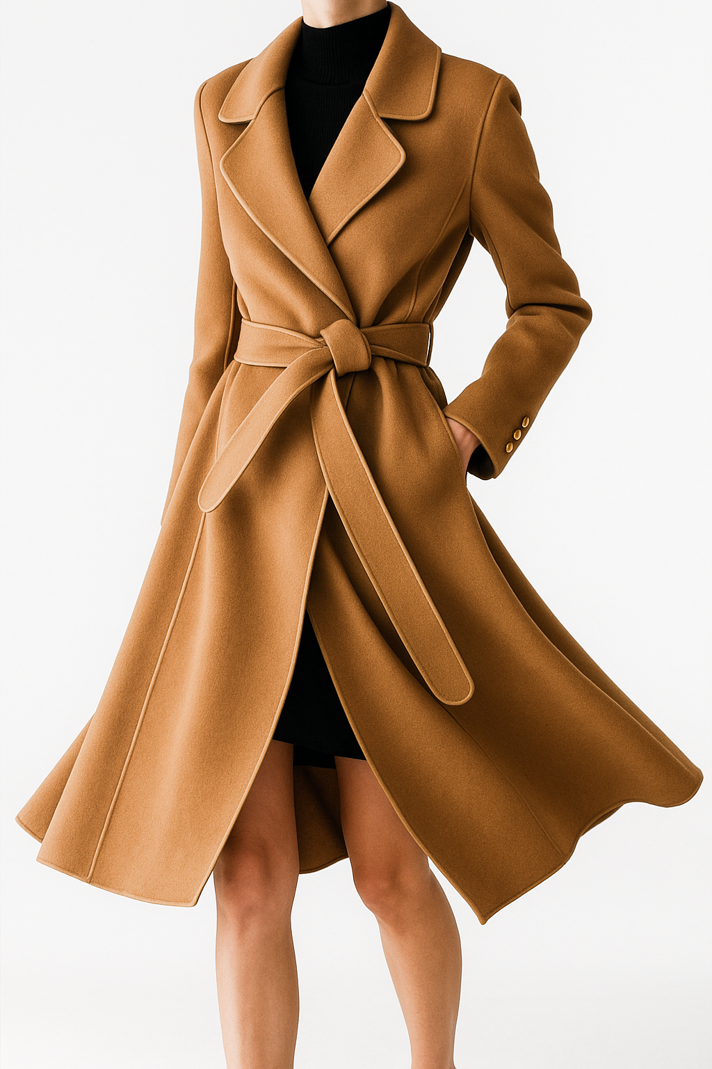 Women’s Wool Belted Coat – Elegant Tailored Wrap Overcoat for Autumn & Winter