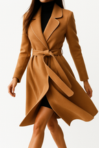 Women’s Wool Belted Coat – Elegant Tailored Wrap Overcoat for Autumn & Winter