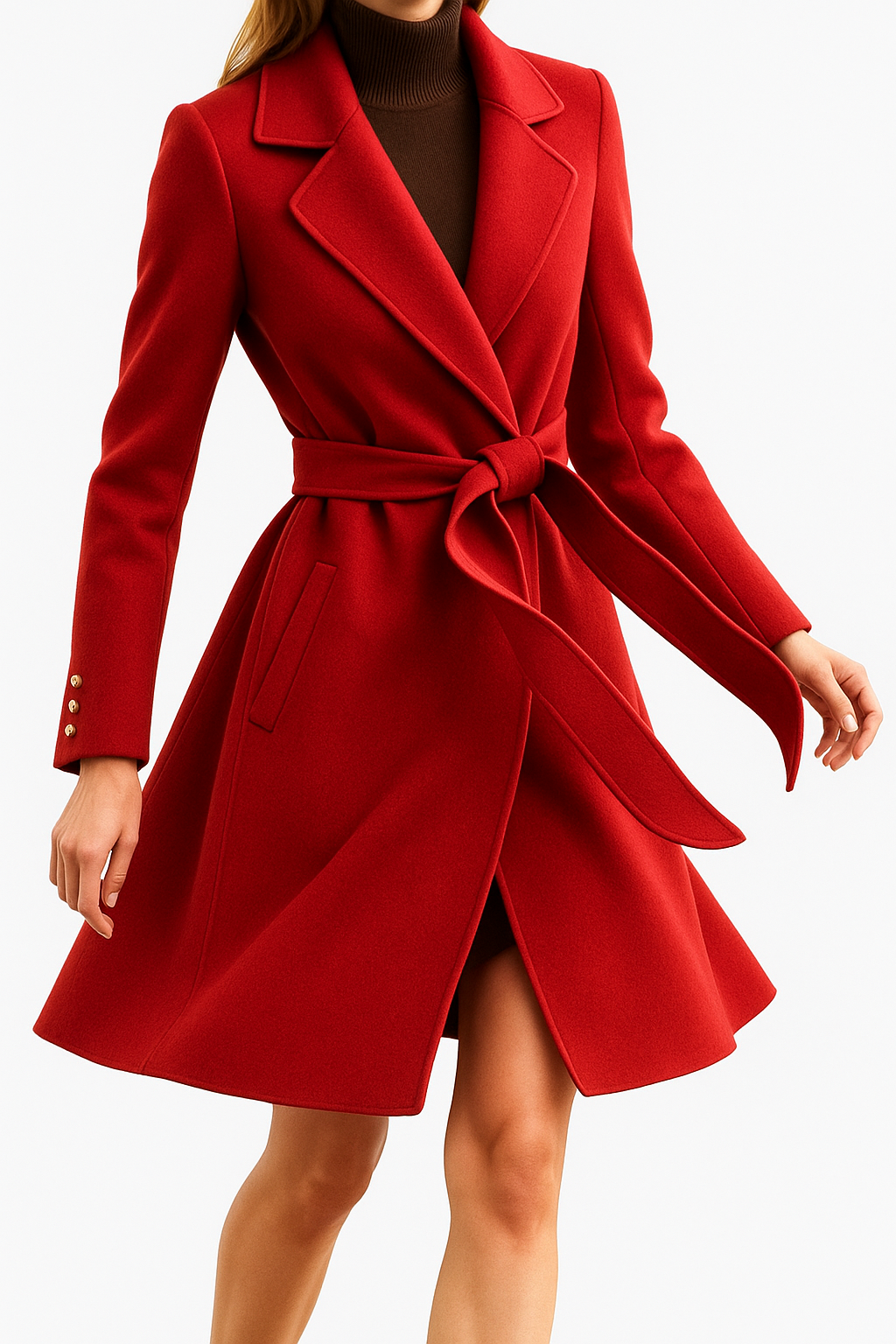 Women’s Wool Belted Coat – Elegant Tailored Wrap Overcoat for Autumn & Winter