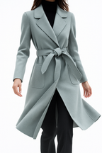 Women’s Wool Belted Coat – Elegant Tailored Wrap Overcoat for Autumn & Winter