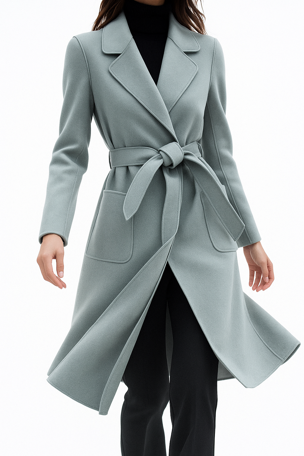 Women’s Wool Belted Coat – Elegant Tailored Wrap Overcoat for Autumn & Winter