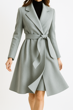 Women’s Wool Belted Coat – Elegant Tailored Wrap Overcoat for Autumn & Winter
