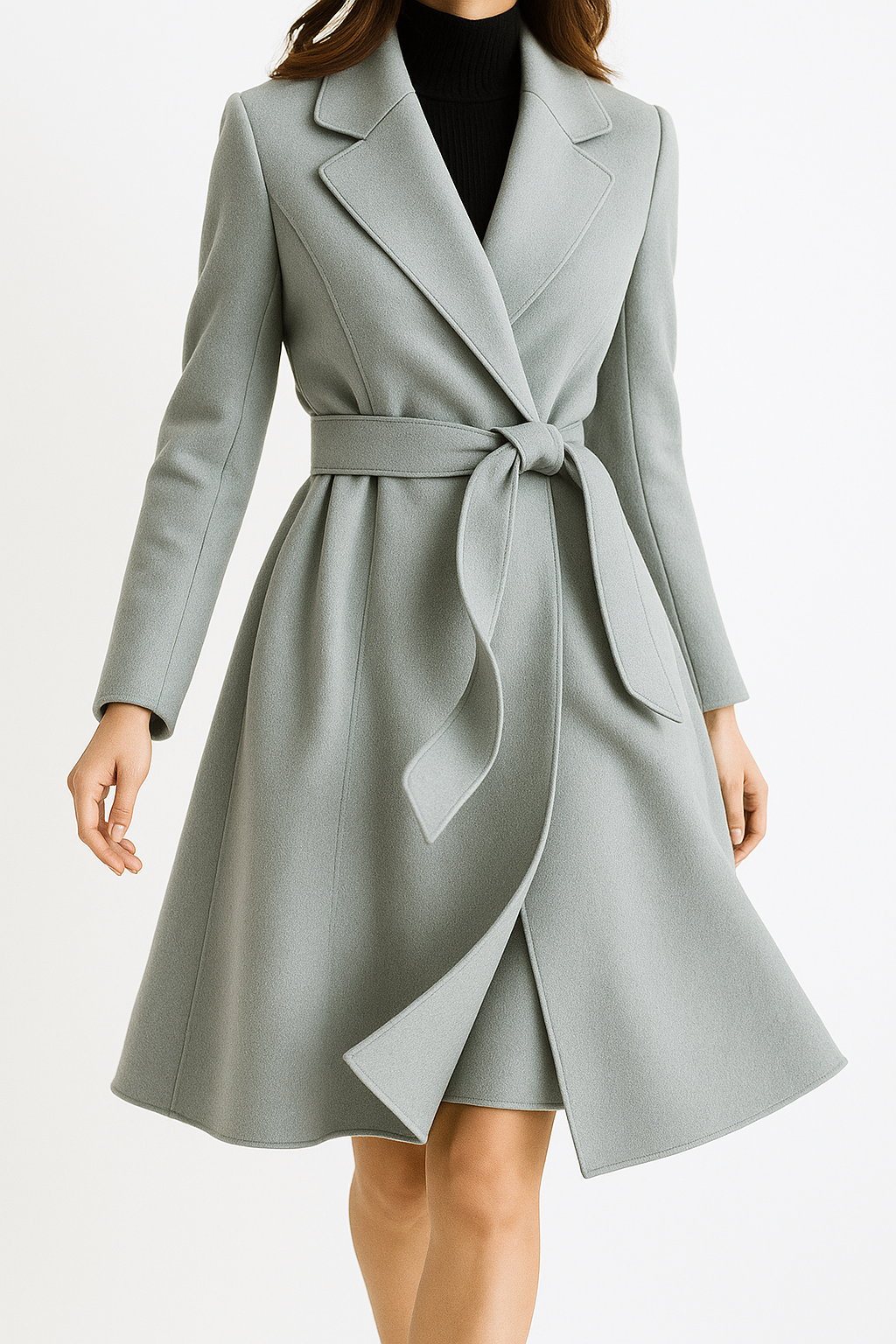 Women’s Wool Belted Coat – Elegant Tailored Wrap Overcoat for Autumn & Winter