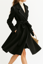 Women’s Wool Belted Coat – Elegant Tailored Wrap Overcoat for Autumn & Winter