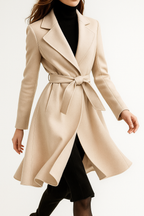 Women’s Wool Belted Coat – Elegant Tailored Wrap Overcoat for Autumn & Winter