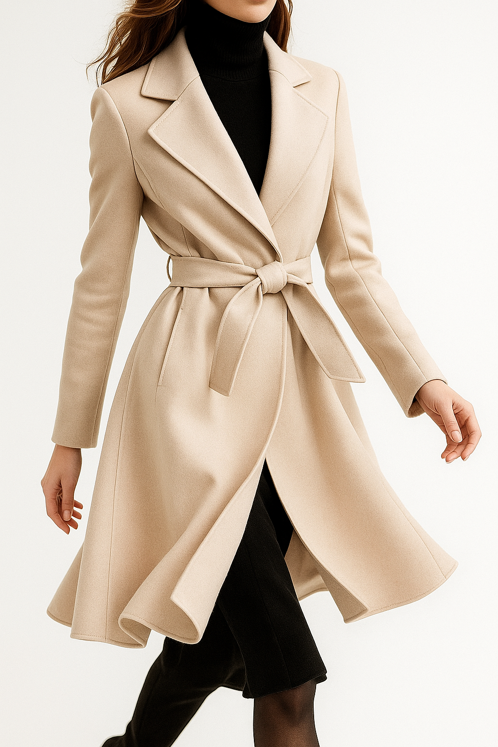 Women’s Wool Belted Coat – Elegant Tailored Wrap Overcoat for Autumn & Winter
