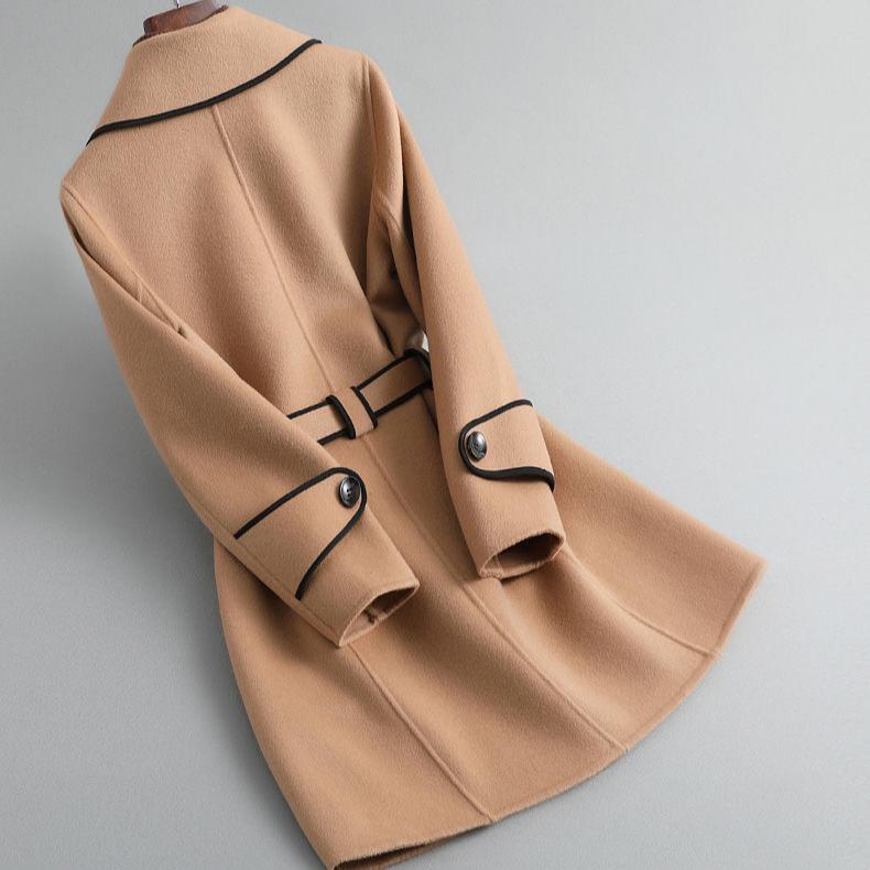 Women’s Wool Belted Coat – Elegant Tailored Wrap Overcoat for Autumn & Winter