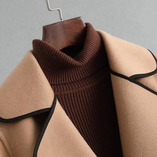 Women’s Wool Belted Coat – Elegant Tailored Wrap Overcoat for Autumn & Winter