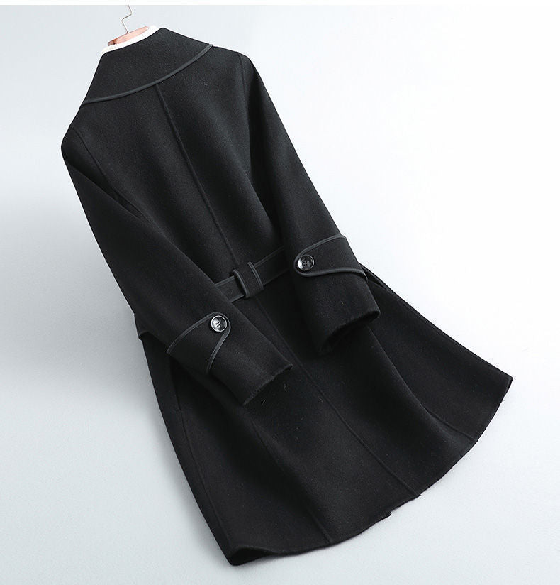 Women’s Wool Belted Coat – Elegant Tailored Wrap Overcoat for Autumn & Winter