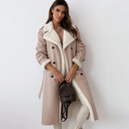 Women’s Shearling-Lined Faux Leather Coat – Long Warm Winter Jacket