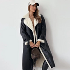 Women’s Shearling-Lined Faux Leather Coat – Long Warm Winter Jacket