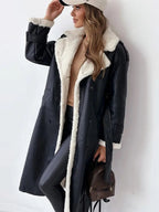 Women’s Shearling-Lined Faux Leather Coat – Long Warm Winter Jacket