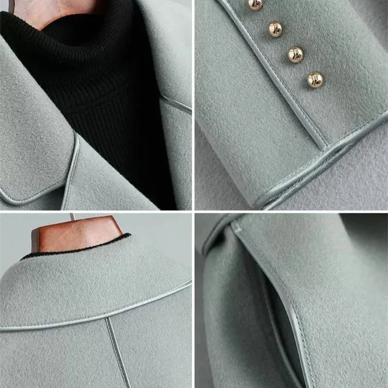 Women’s Wool Belted Coat – Elegant Tailored Wrap Overcoat for Autumn & Winter