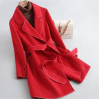 Women’s Wool Belted Coat – Elegant Tailored Wrap Overcoat for Autumn & Winter