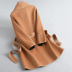 Women’s Wool Belted Coat – Elegant Tailored Wrap Overcoat for Autumn & Winter