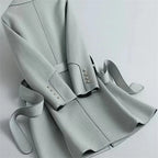 Women’s Wool Belted Coat – Elegant Tailored Wrap Overcoat for Autumn & Winter